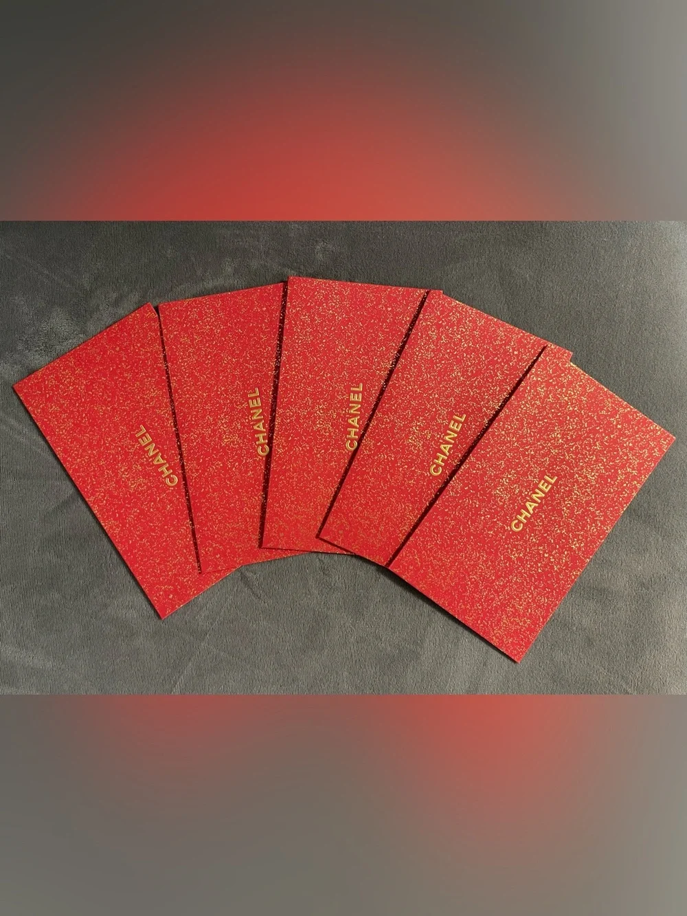 CHANEL Red Glitter Envelope with Gold CC Logo